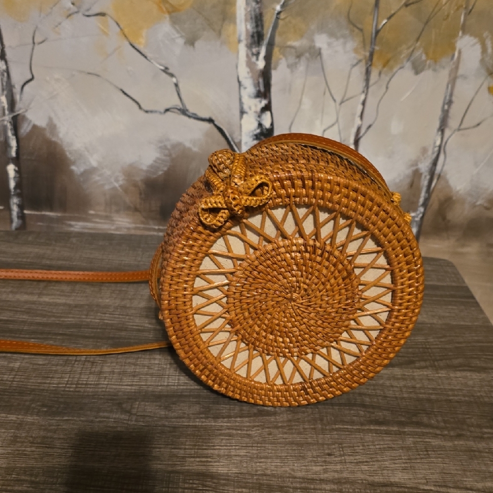 Round Woven Tan Bag